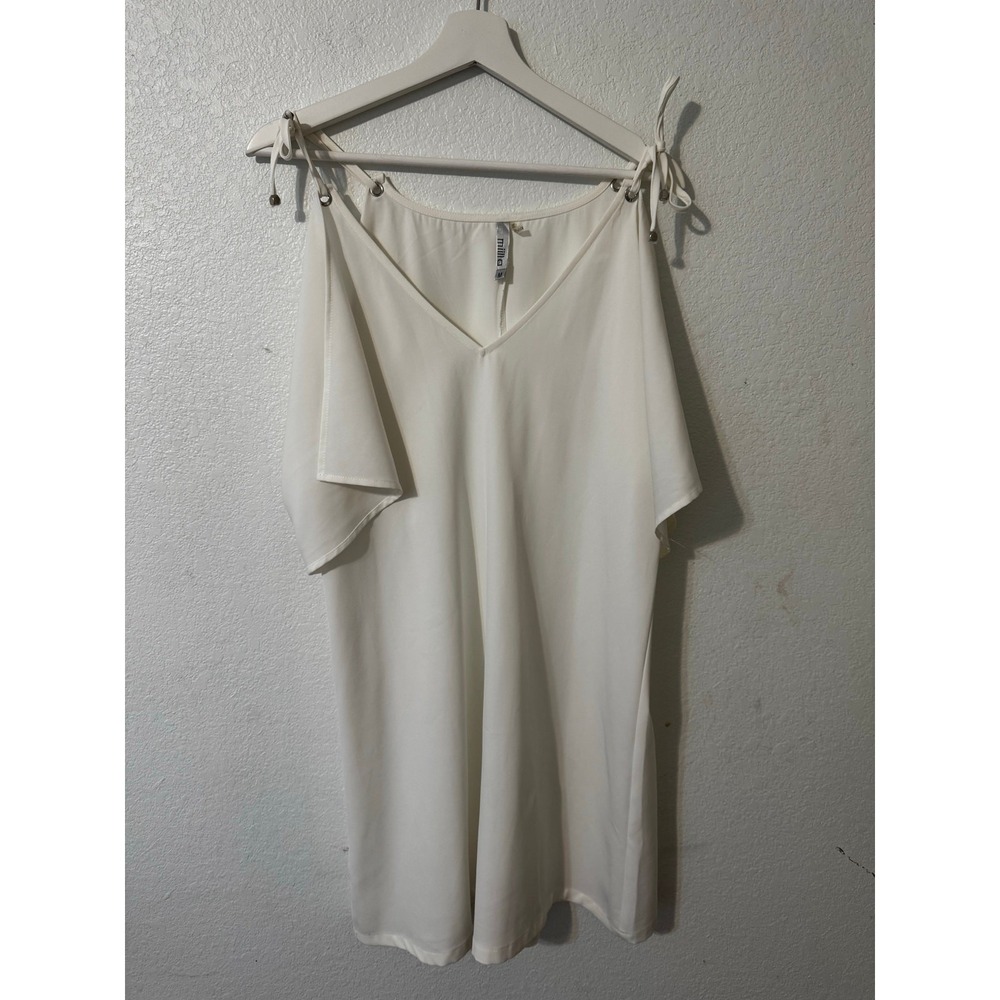 Milla Women's White‎ V Neck Tie Shoulder Tunic Top Shirt Dress Size M - Picture 2 of 9